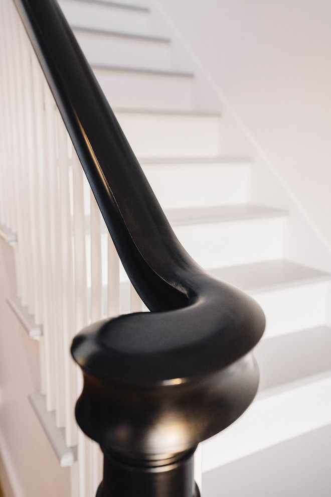 Mid-sized farmhouse painted straight wood railing staircase photo in Other with painted risers