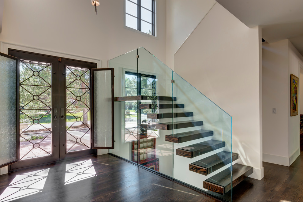 Staircase - large modern wooden u-shaped open staircase idea in Denver