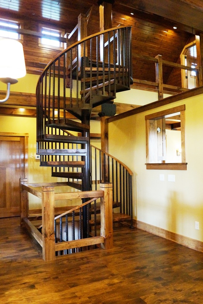 Inspiration for a mid-sized rustic staircase remodel in Minneapolis