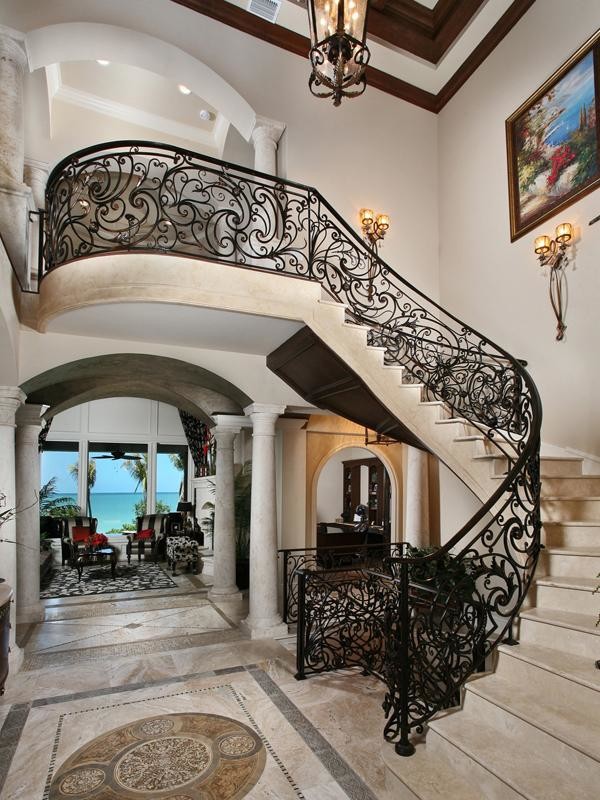 Mediterranean curved staircase in Tampa.