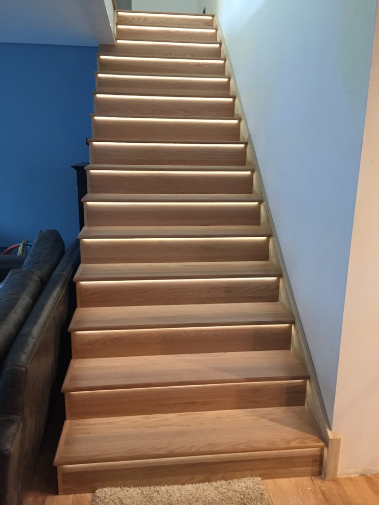 Natural Red Oak Staircase with LED Rope Lights - Transitional ...