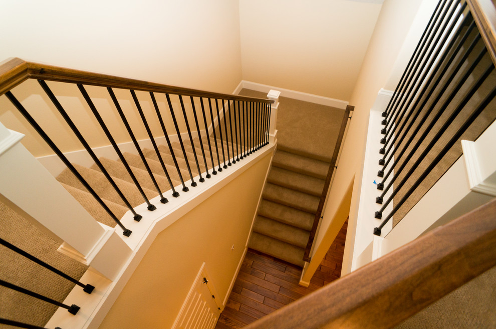 Inspiration pour un escalier design en U de taille moyenne avec des marches en moquette et des contremarches en moquette.