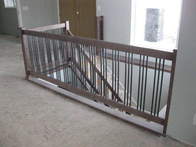 New Construction Contemporary Maple Railings With Metal Spindles Contemporary Staircase Other By Woodland Stair Works Houzz Uk