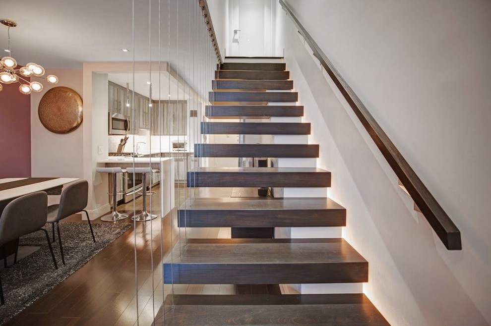 Staircase - mid-sized contemporary wooden floating open staircase idea in New York