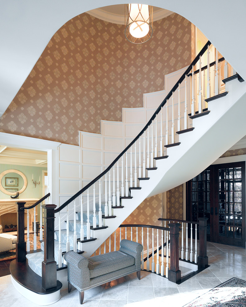 This is an example of a traditional wood staircase in Chicago.