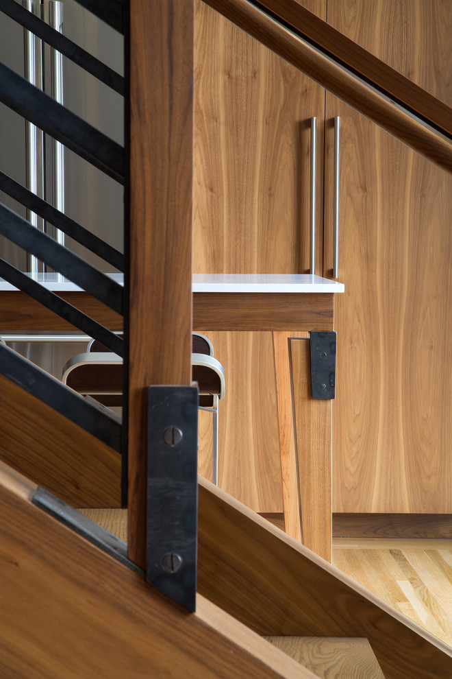 Inspiration for a contemporary wood straight staircase in San Francisco with open risers.