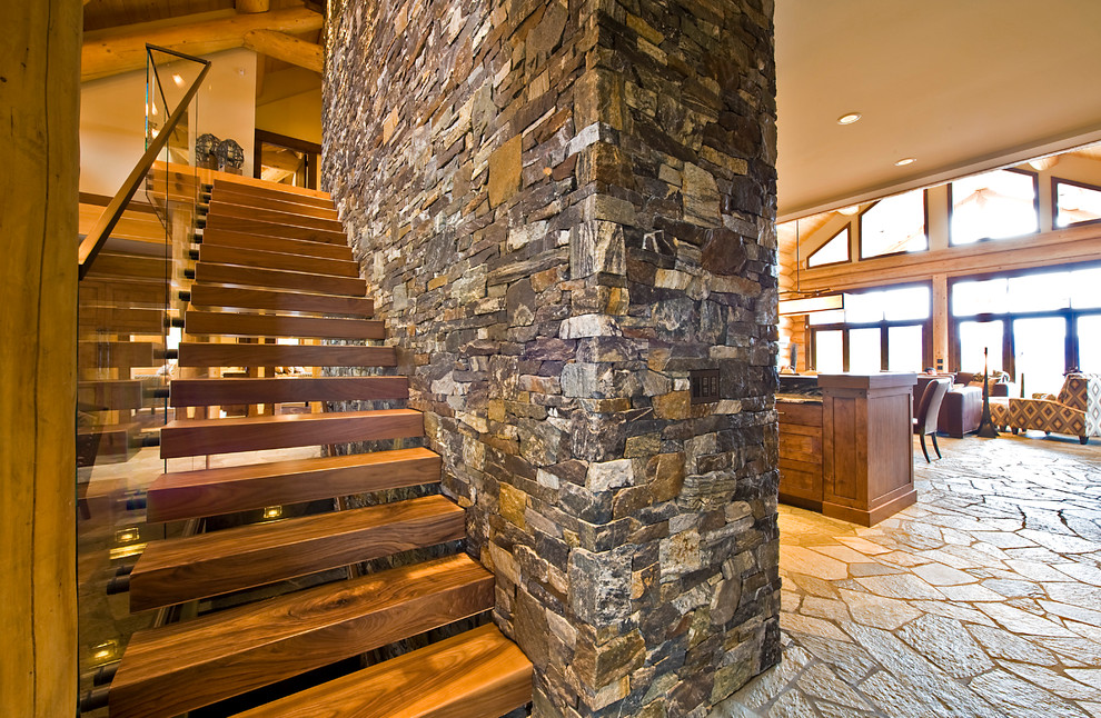 Example of a mountain style staircase design in Calgary