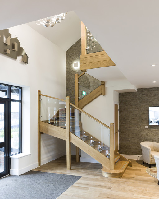 Open Riser Staircase with Glass Balustrade Contemporary Staircase