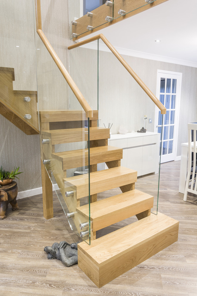 Open Riser Staircase with Structural Glass Balustrade - Contemporary ...