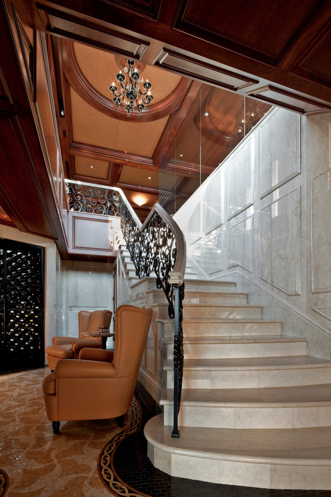 Huge elegant straight staircase photo in Detroit