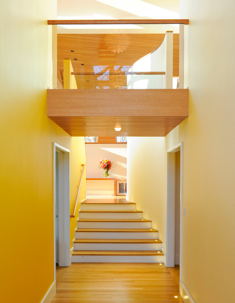 Diseño de escalera contemporánea con escalones de madera