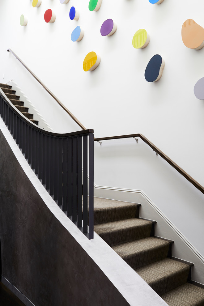 Design ideas for a traditional wood straight metal railing staircase in San Francisco.