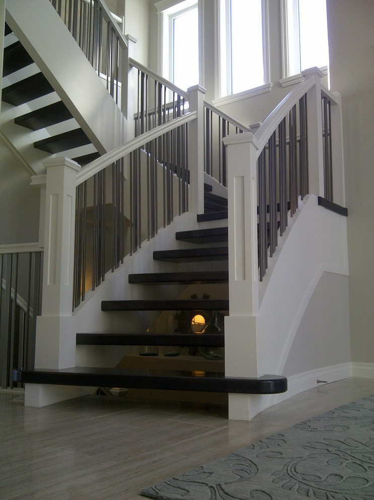 Paint Grade unsupported stringers with Solid Maple treads Traditional