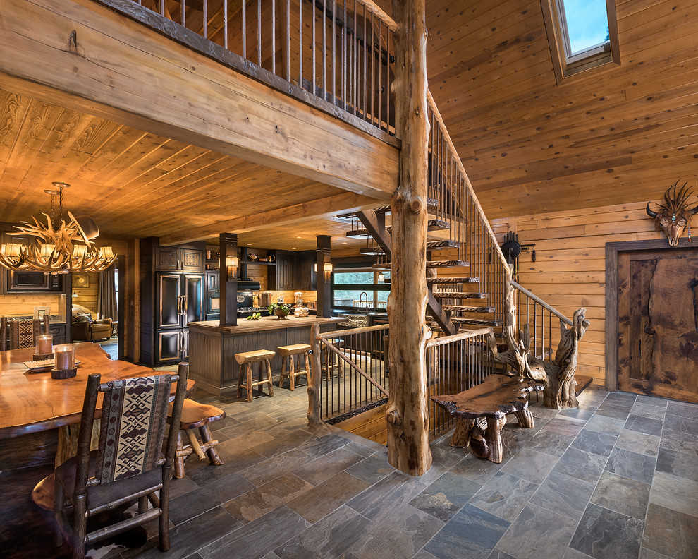 Large rustic wood floating staircase in Phoenix.