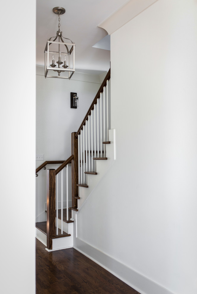 Staircase - mid-sized transitional wooden wood railing staircase idea in Charleston with wooden risers
