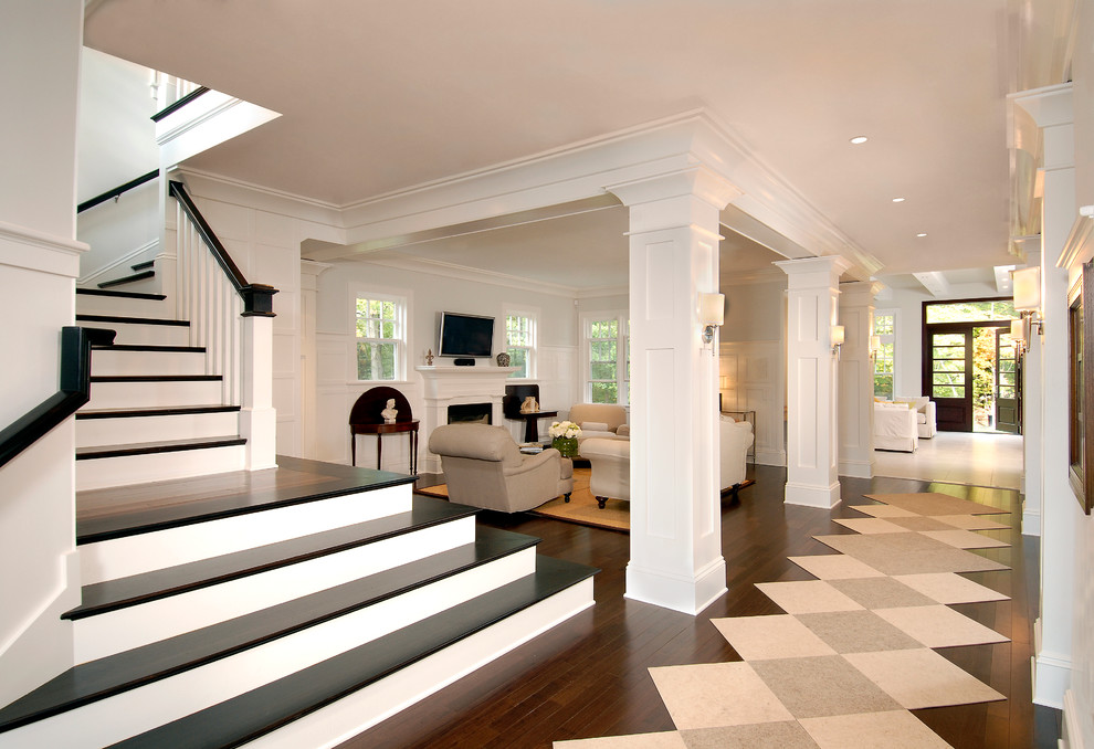 Example of a classic wooden staircase design in Boston