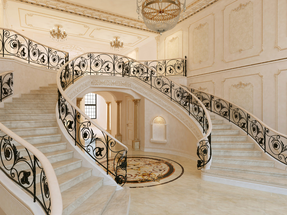 This is an example of a traditional curved staircase in New York.