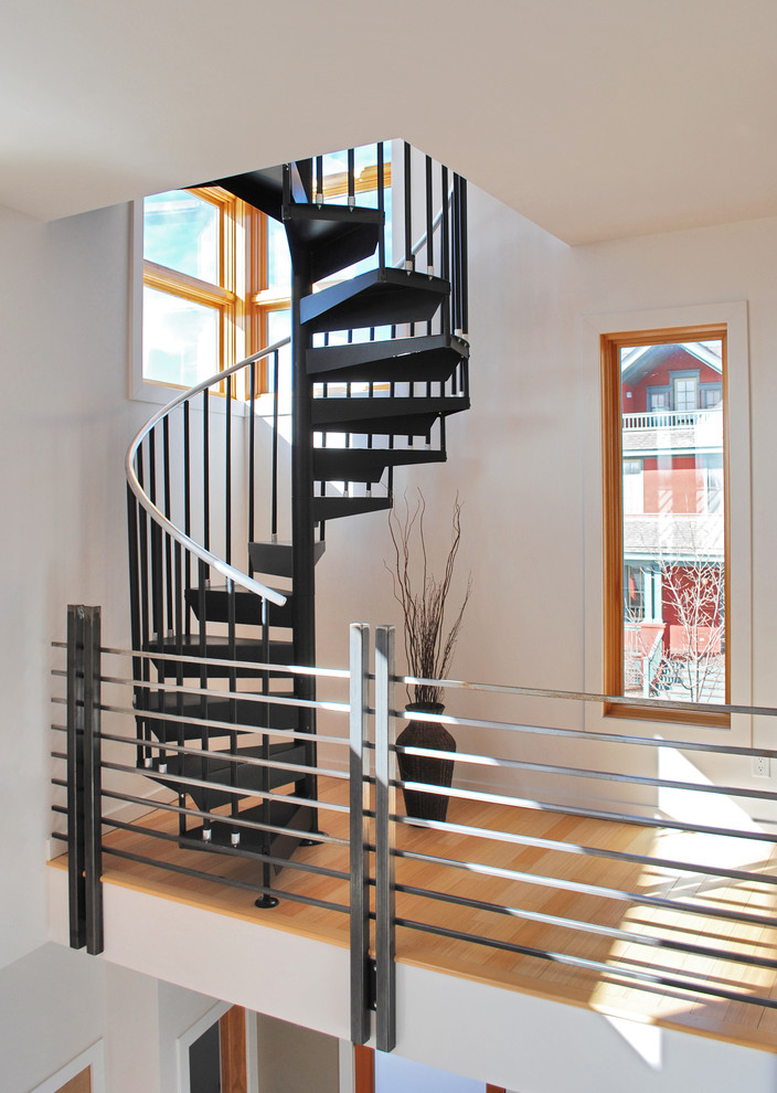 Inspiration for a contemporary spiral staircase in Denver.