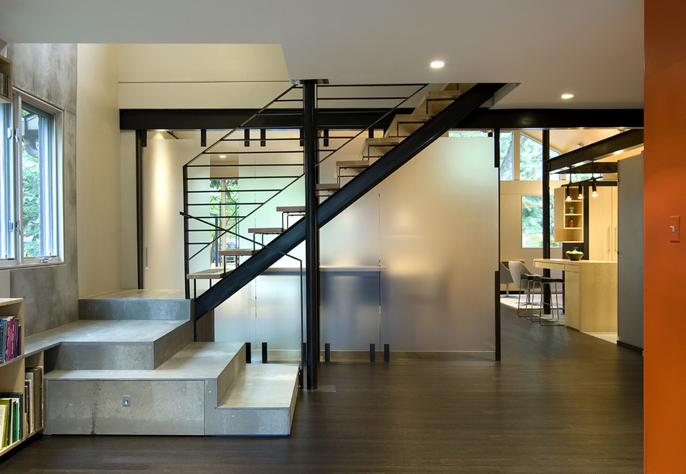 Staircase - contemporary wooden open staircase idea in DC Metro