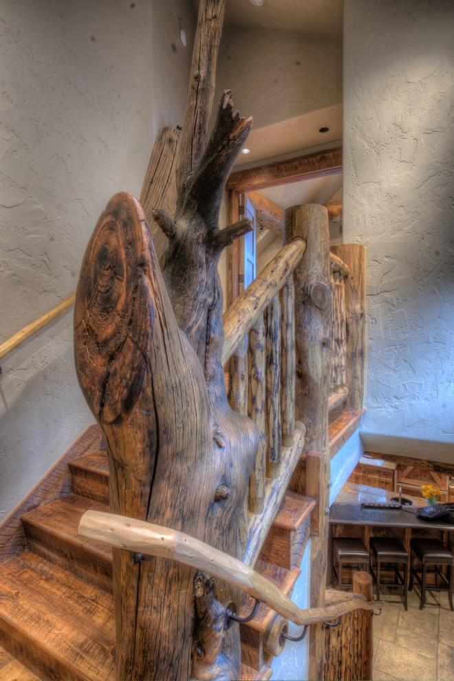 Staircase - rustic staircase idea in Denver