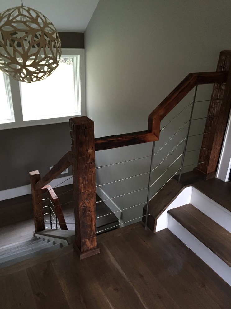 Staircase - farmhouse staircase idea in New York