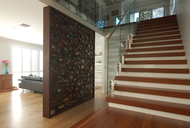 Recycled Timber Feature Wall - Eclectic - Staircase - Brisbane - by