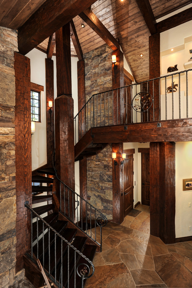 Inspiration for a rustic staircase in Denver.