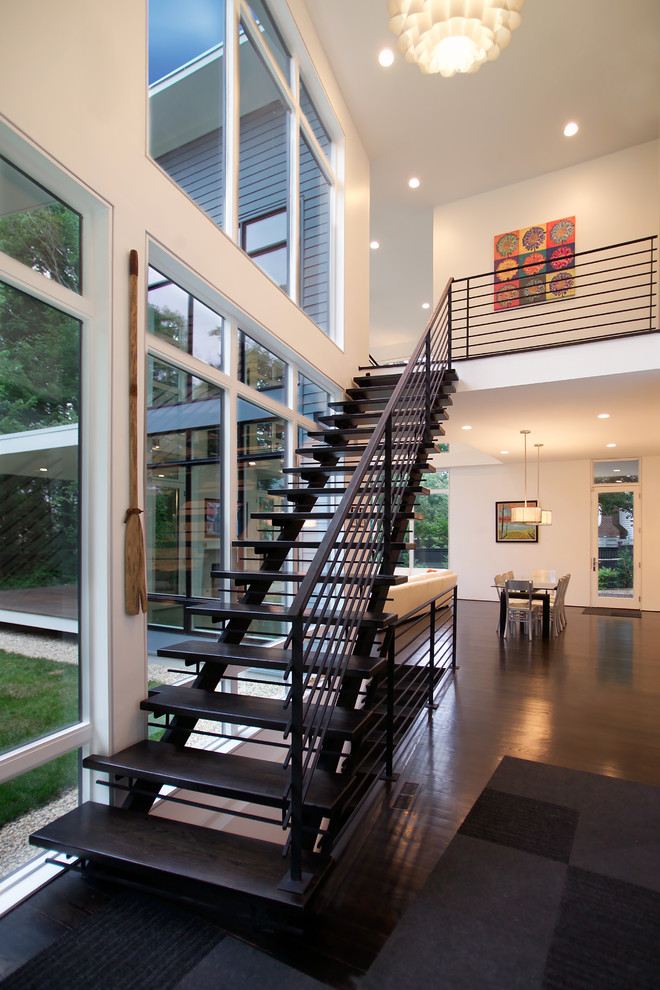 This is an example of a contemporary wood straight staircase in DC Metro with open risers.