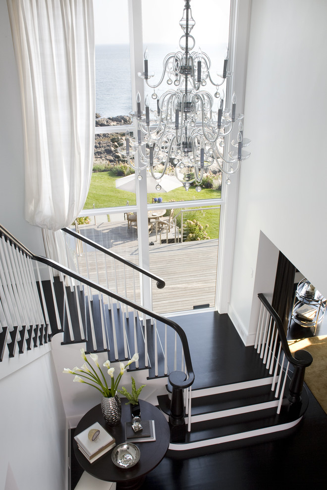 Transitional wooden staircase photo in Boston