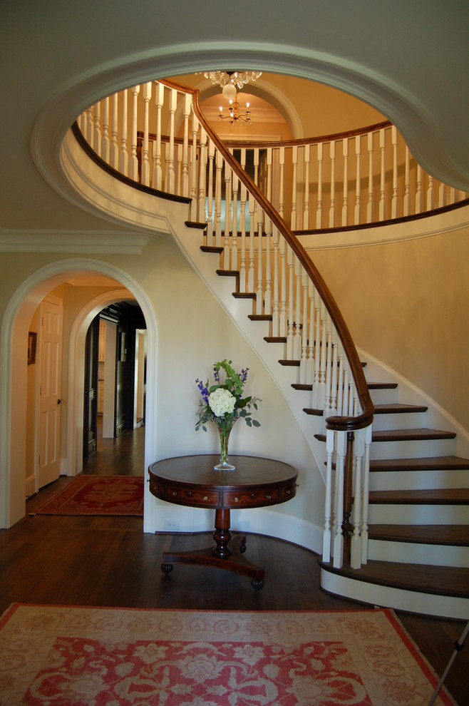 This is an example of a traditional wood staircase in Charlotte.