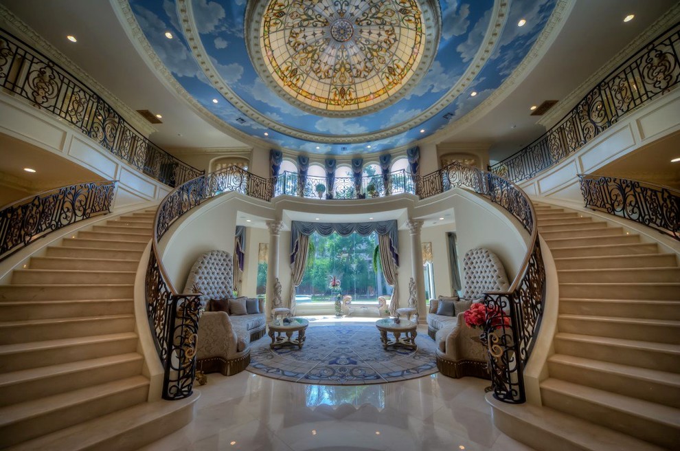 Inspiration for an expansive mediterranean curved staircase in Houston.