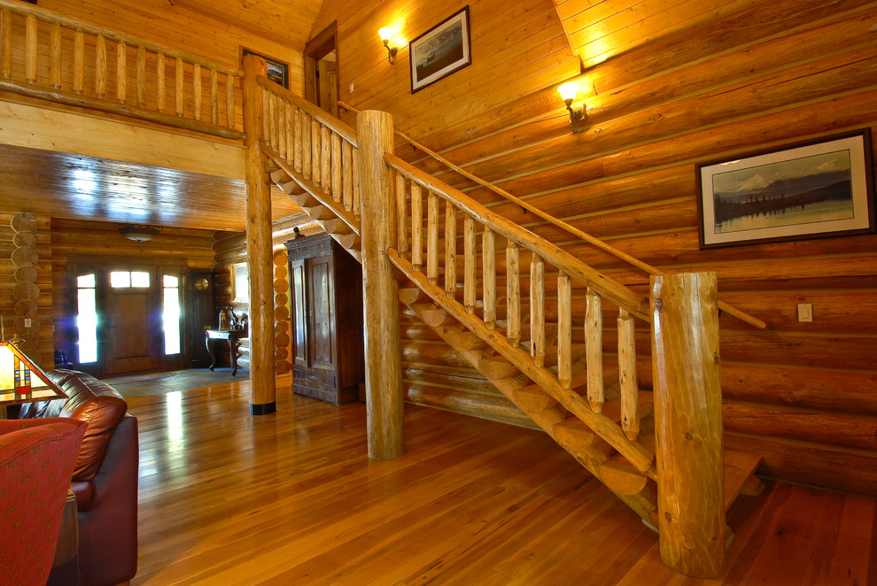 Inspiration for a rustic staircase remodel in Denver