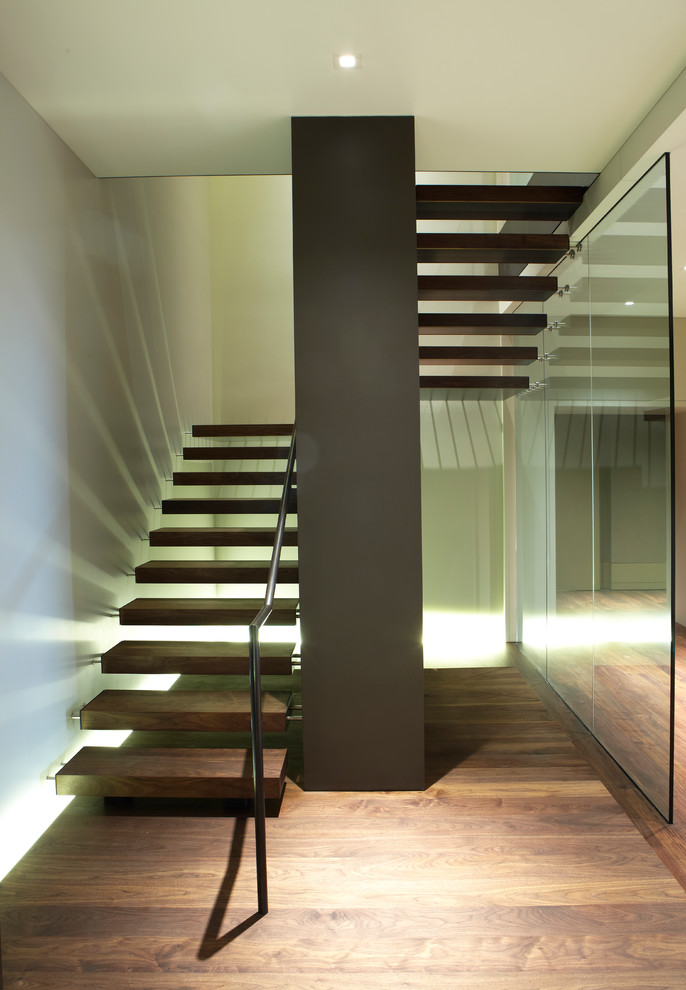 Exemple d'un petit escalier sans contremarche flottant tendance avec des marches en bois.