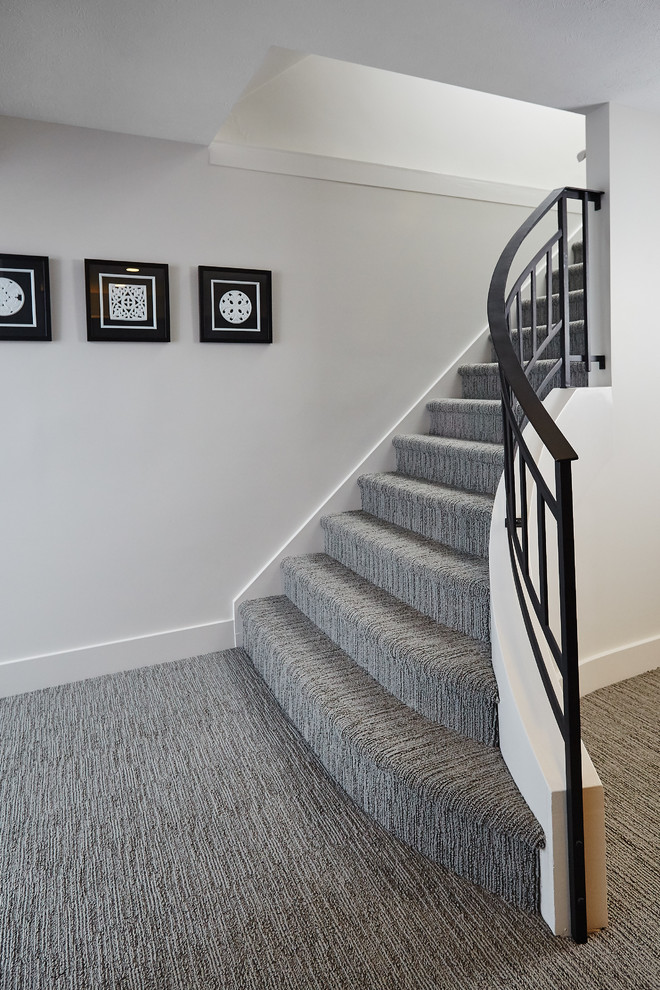 Gewendelte, Kleine Moderne Treppe mit Teppich-Treppenstufen und Teppich-Setzstufen in Grand Rapids