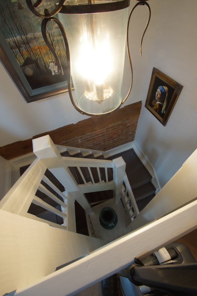 Design ideas for a farmhouse staircase in Surrey.
