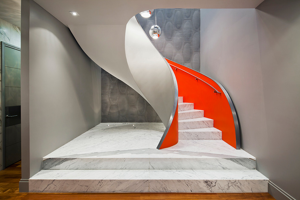 Mid-sized minimalist curved staircase photo in San Francisco