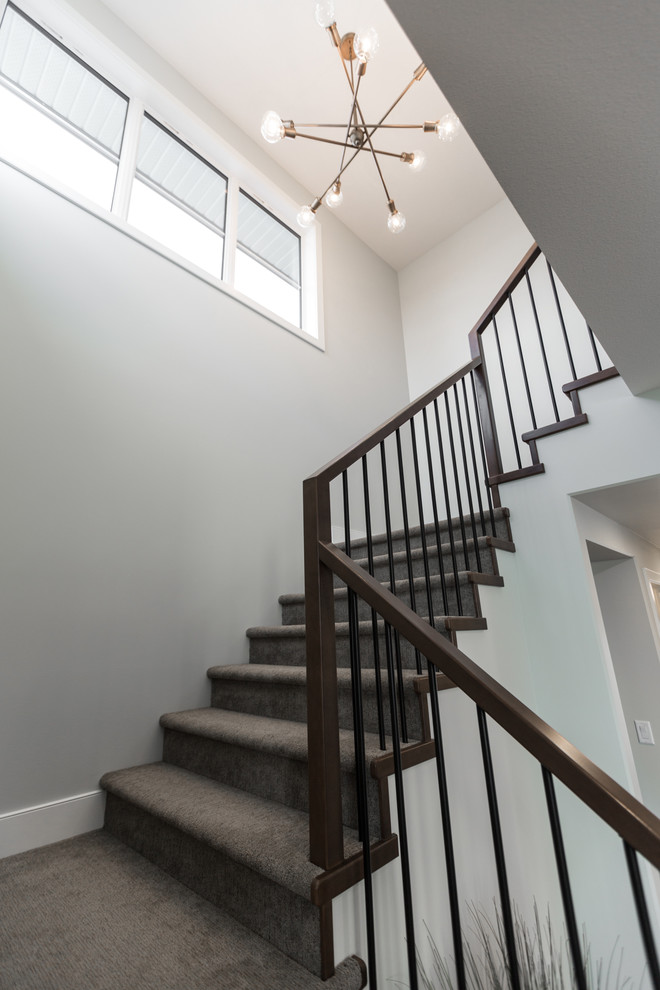 Mittelgroße Klassische Treppe in U-Form mit Teppich-Treppenstufen und Teppich-Setzstufen in Sonstige