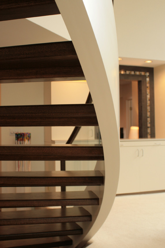 Staircase - mid-sized contemporary wooden floating open staircase idea in Kansas City
