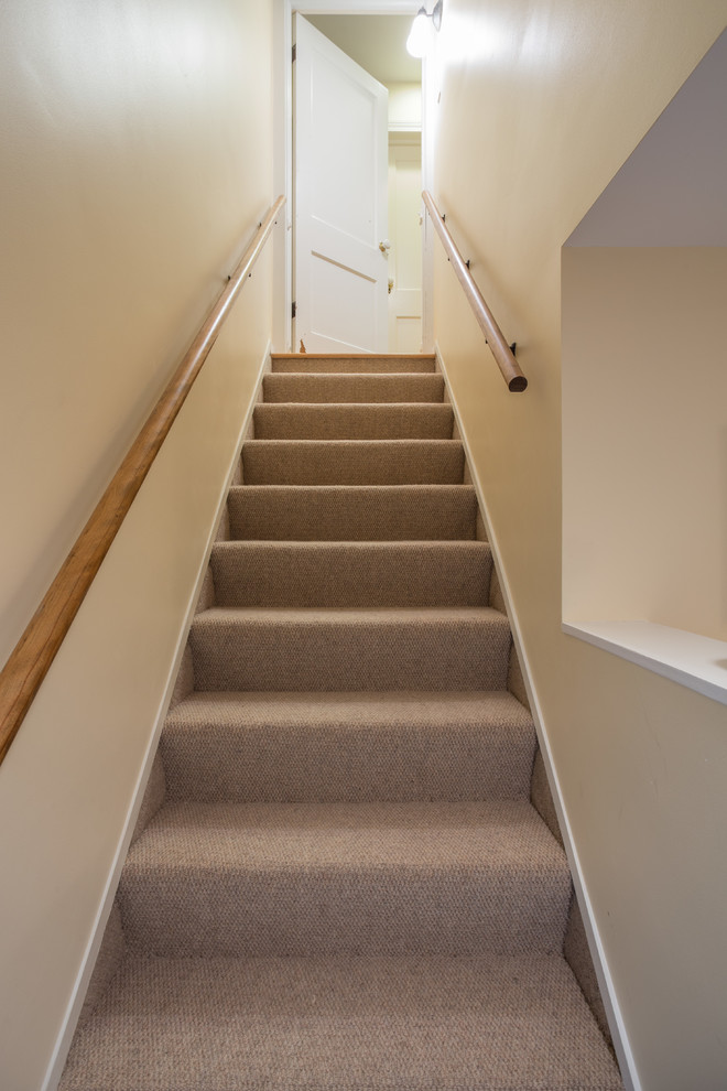 Gerade, Mittelgroße Klassische Treppe mit Teppich-Treppenstufen und Teppich-Setzstufen in Chicago