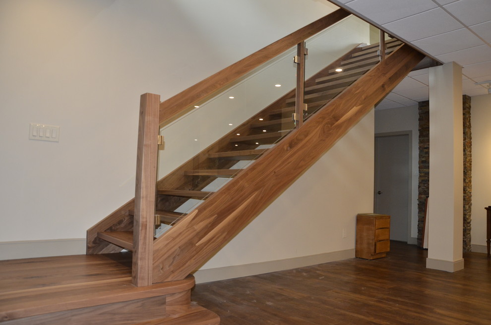 Solid Walnut Stairs with Glass Railing - Modern - Staircase - Other ...