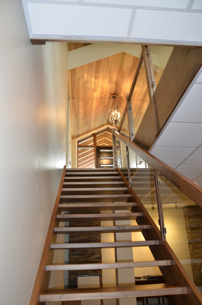 Solid Walnut Stairs with Glass Railing - Modern ...