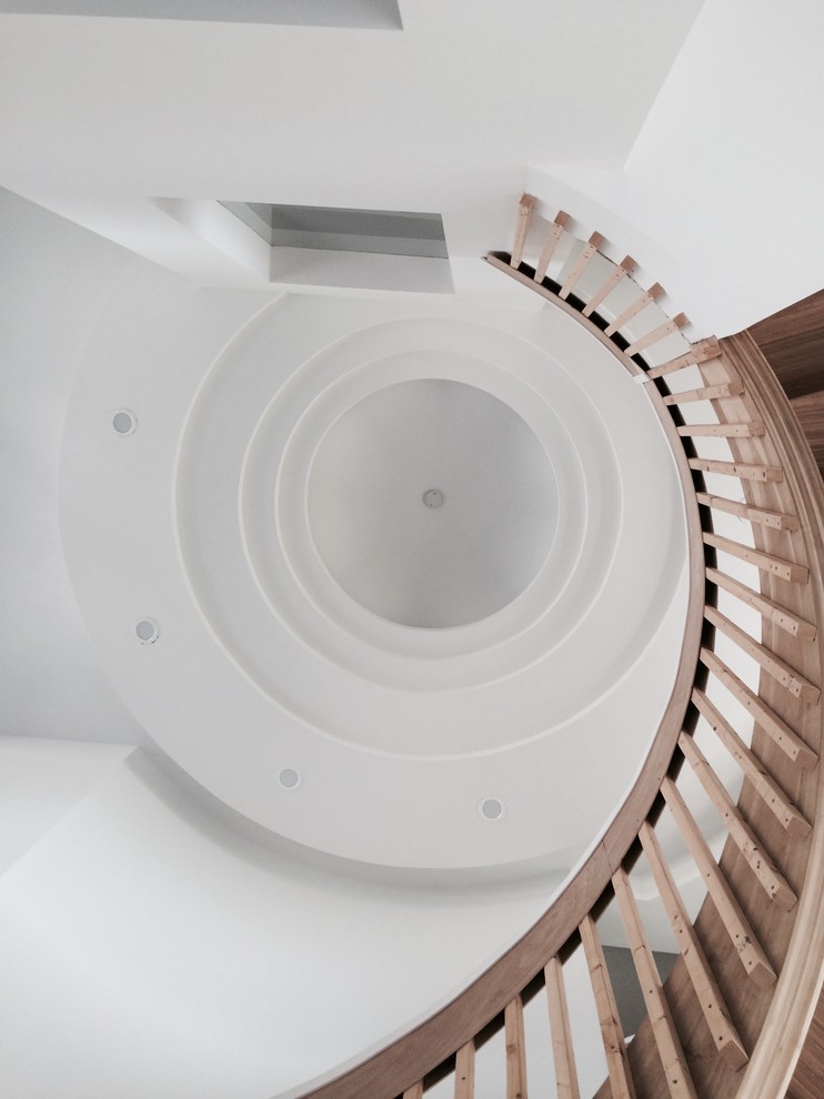 Свежая идея для дизайна: лестница в стиле модернизм - отличное фото интерьера