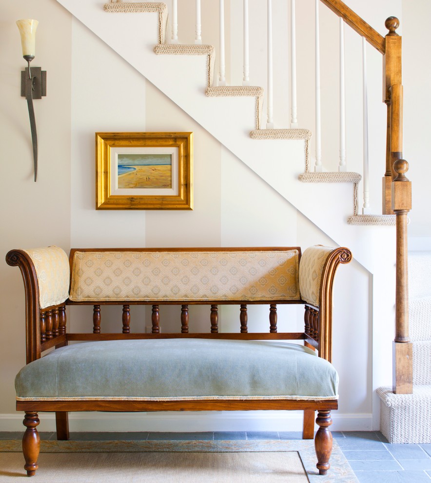 Inspiration for a timeless carpeted staircase remodel in Boston with carpeted risers