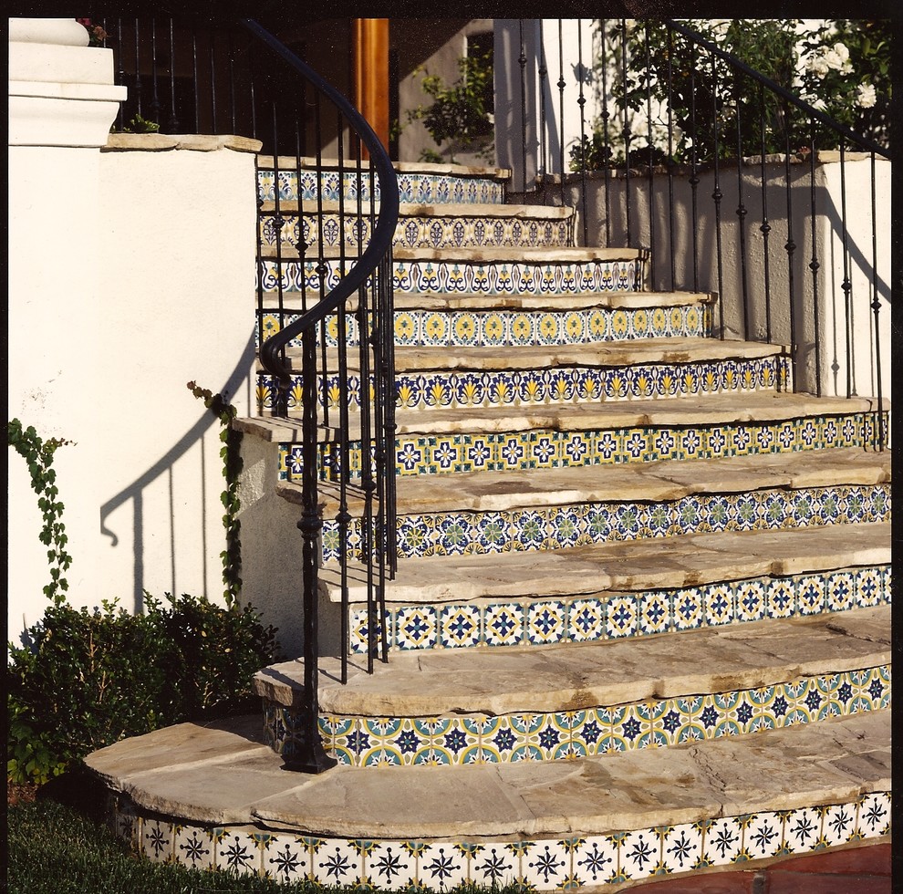 Staircase Riser Tiles Mediterranean Staircase Los Angeles by