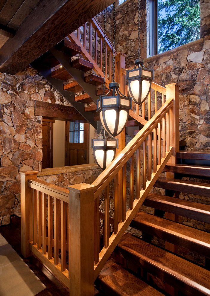 Staircase - rustic staircase idea in Salt Lake City