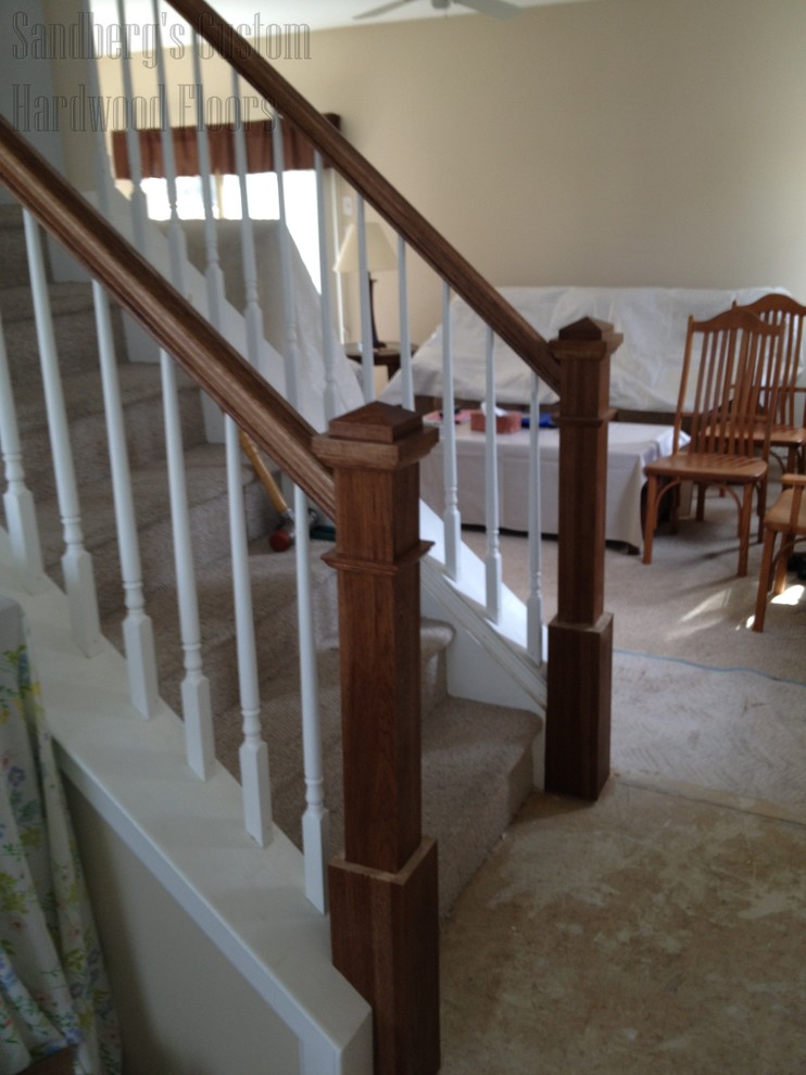 Example of a mid-sized classic carpeted straight staircase design in Philadelphia with carpeted risers