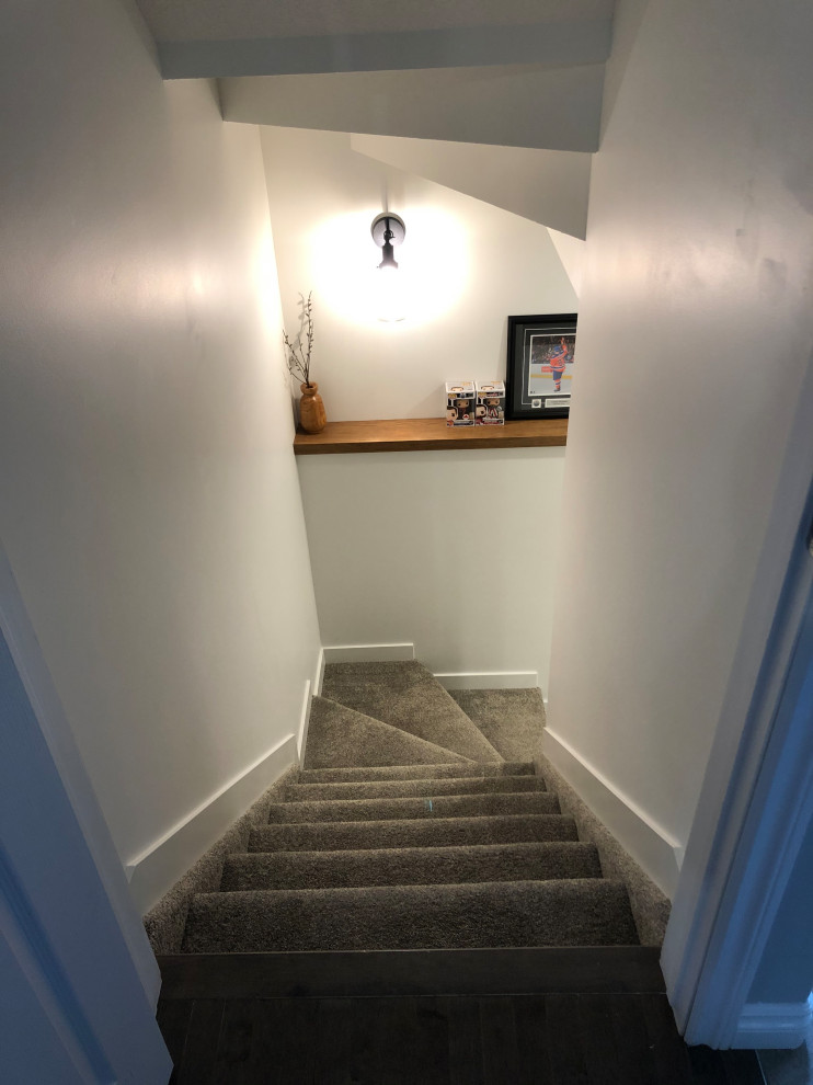 stairway with custom oak ledge Midcentury Staircase Edmonton by