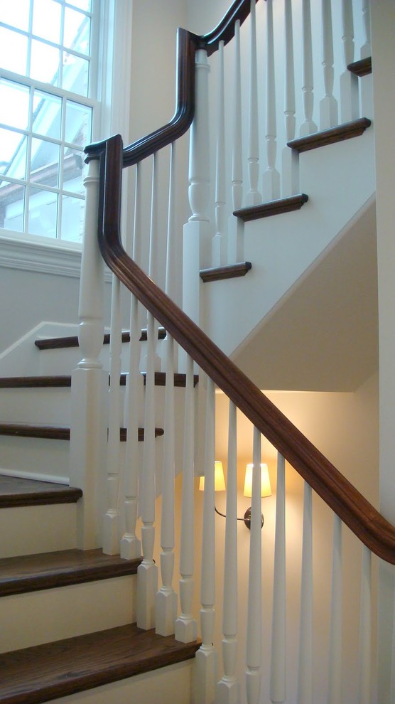 Straight And Platform Stair With Wooden Balustrade - Traditional ...