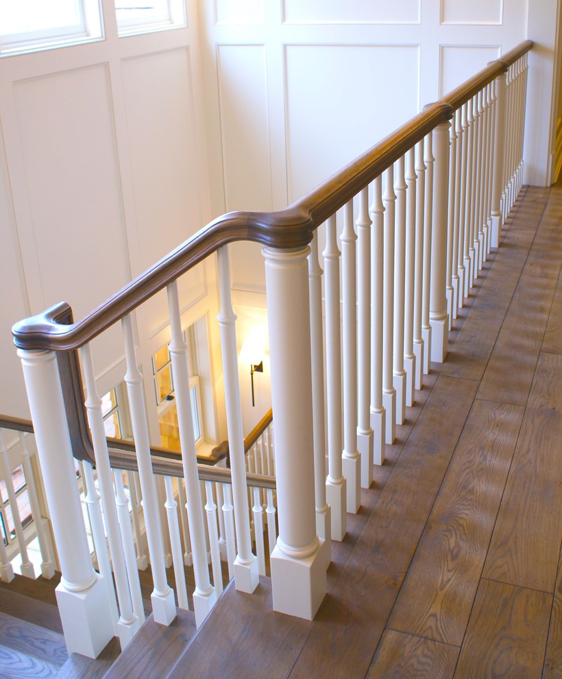 Straight And Platform Stair With Wooden Balustrade Traditional