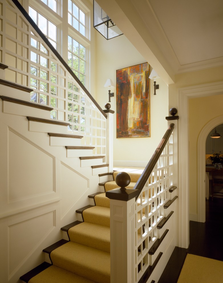 This is an example of a traditional wood staircase in Boston.